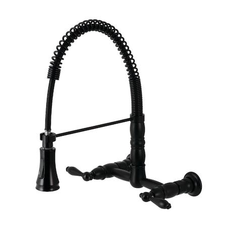 Gourmetier GS1240AL Two-Handle Wall-Mount Pull-Down Sprayer Kitchen Faucet, Black GS1240AL